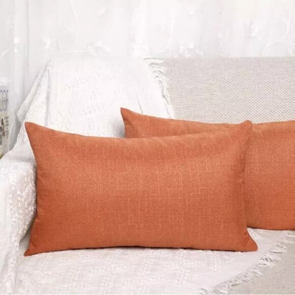 4th Emotion Throw Pillow Covers Fall Cotton Linen Sofa 2 Pcs Orange 12x20 inch - Picture 5 of 9